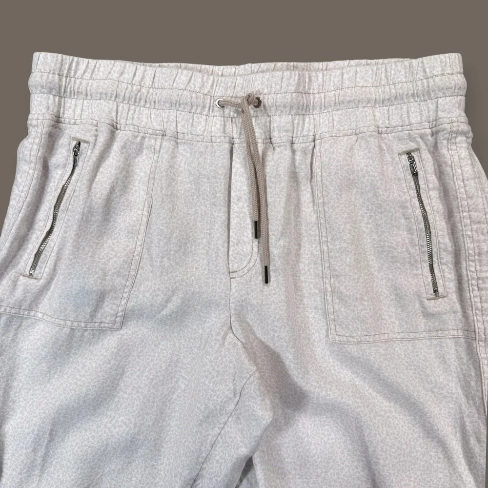 ATHLETA Cabo Linen Joggers Womens 16 Beige Animal Print Casual Lightweight Pants